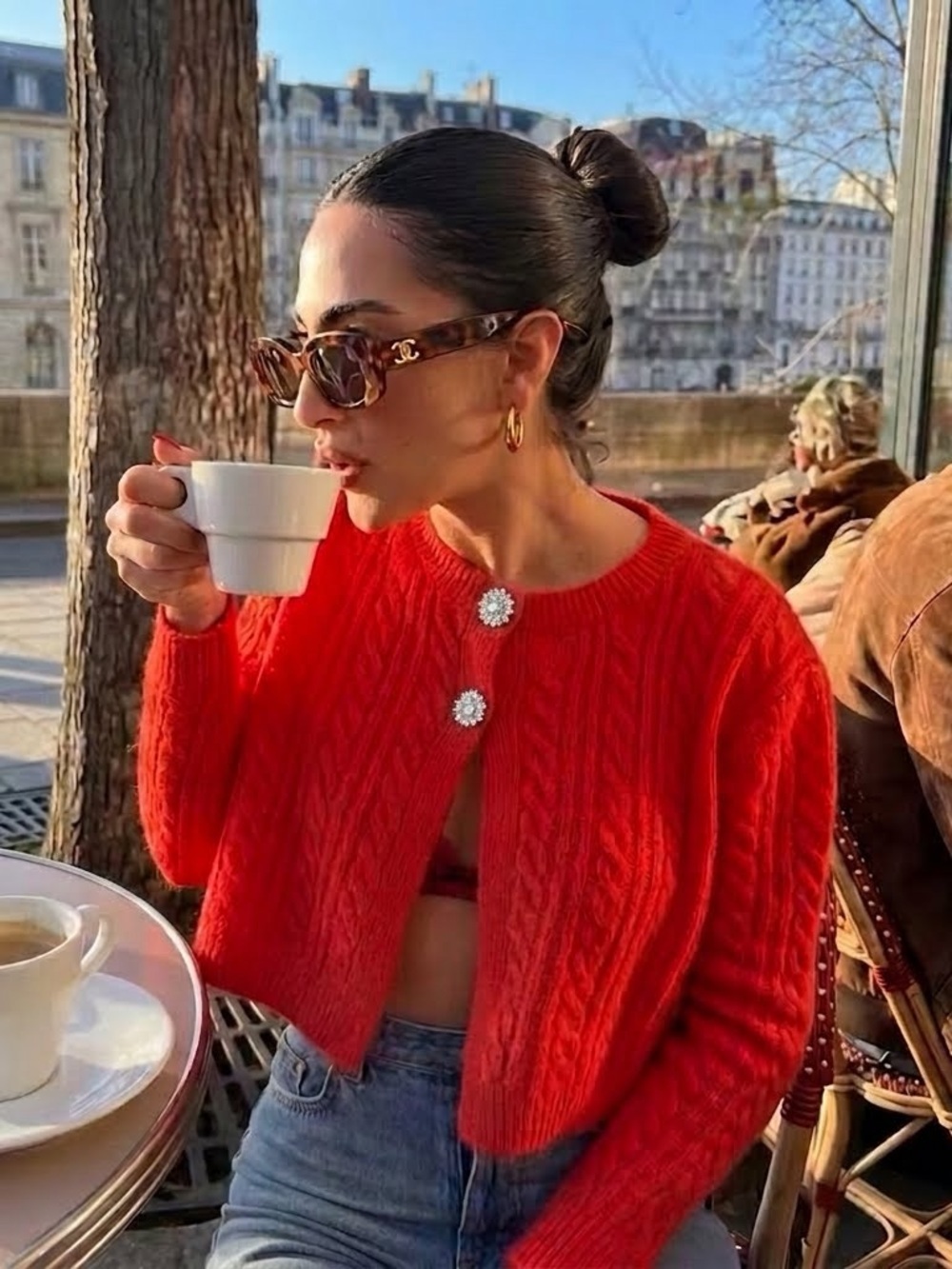 🆕 NEW Zara Size M Poppy Red Alpaca Wool Cropped Cardigan Sweater Jewel Buttons
